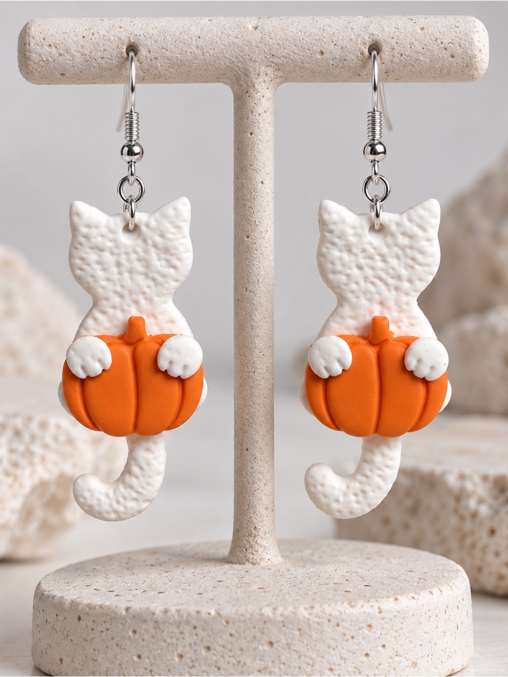 Cat Pumpkin Dangles — Fall — Handmade Earrings